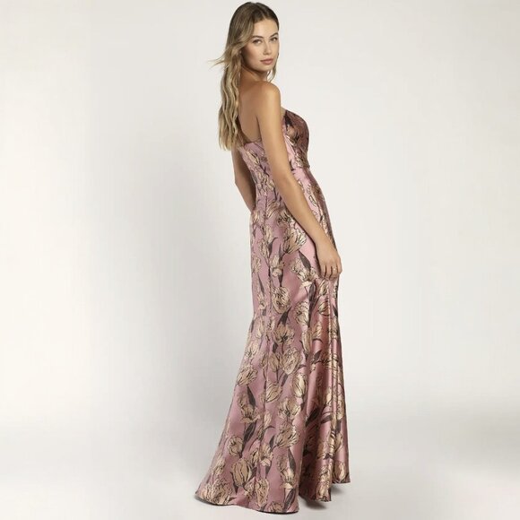 Lulus Gowning Around Mauve Floral Jacquard Strapless Maxi Dress NWT - Picture 2 of 11